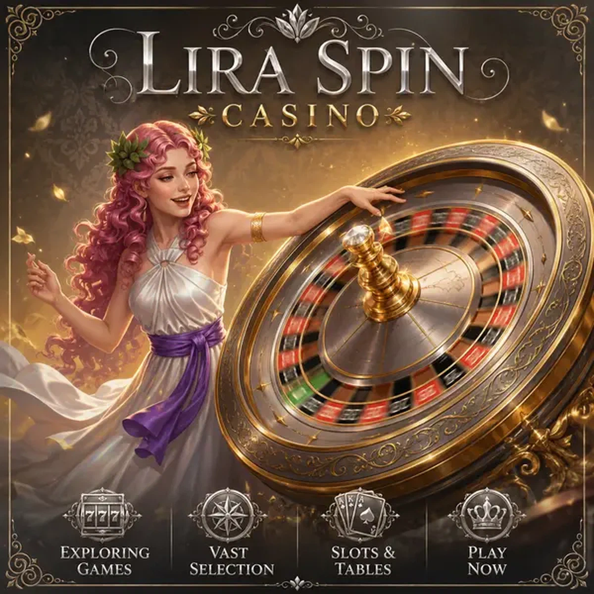 Musa spiritosa che gira la ruota della roulette su Lira Spin Casino Games con vasta selezione