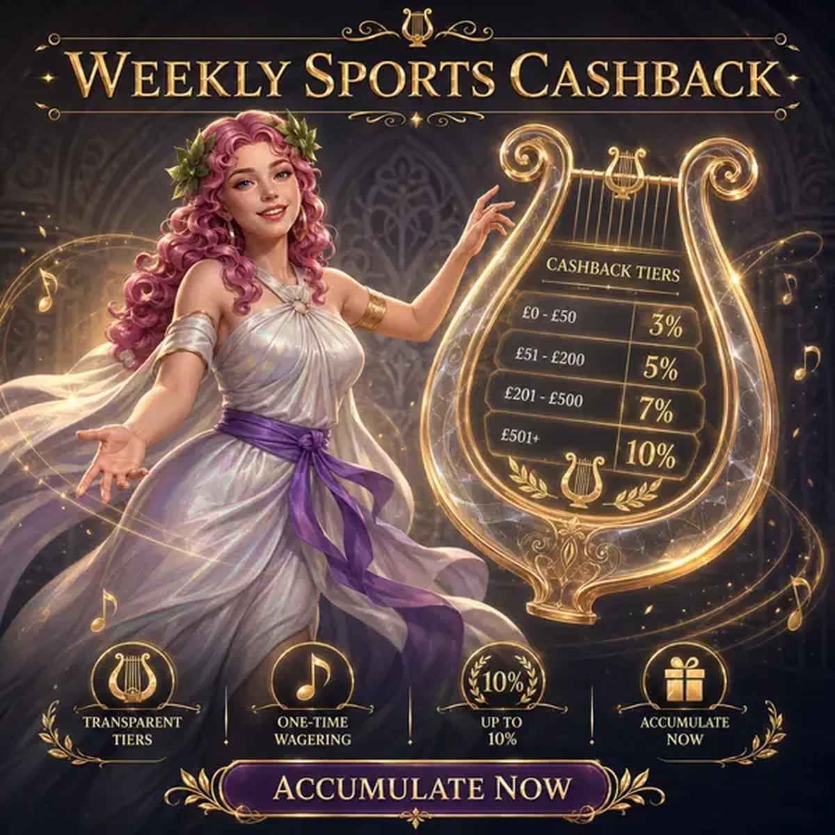 Melody muse presenta il Sistema di Cashback Sportivo Settimanale con ricompense scommesse sportive e lira dorata