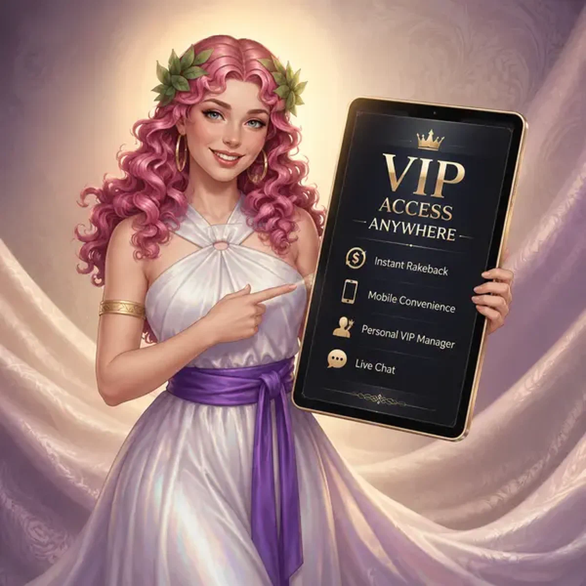 Melody muse che mostra le funzionalità VIP dell'app mobile con elegante interfaccia tablet in Funzionalità VIP che viaggiano con te