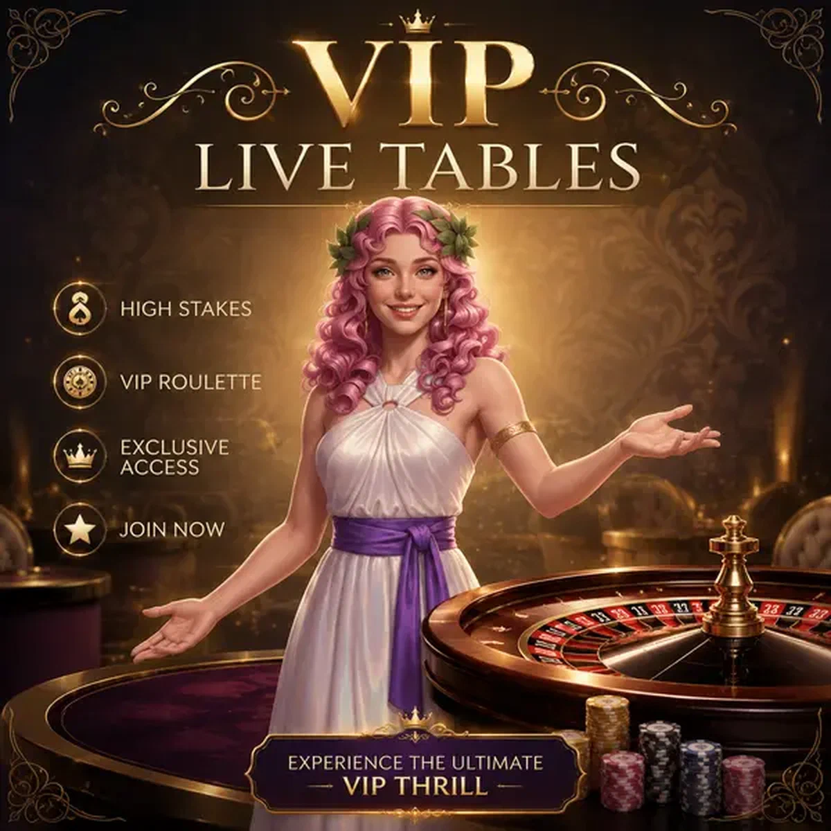 Azione del croupier dal vivo a Lira Spin mentre la mascotte VIP accoglie i giocatori high-stake